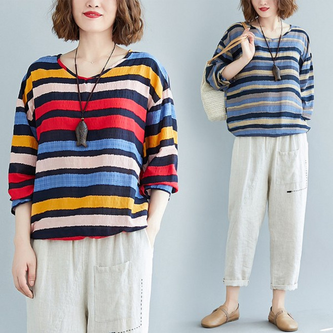 vaviola 바비올라 빅사이즈 봄 초가을 얇은린넨 긴팔티셔츠 NYG1823 - 644