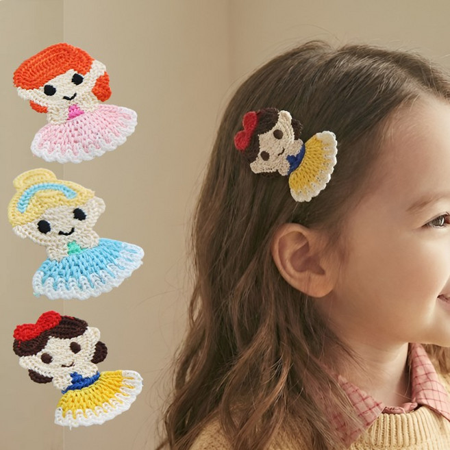 여아 유아 공주 뜨개 집게핀 3종 세트 아동 머리핀