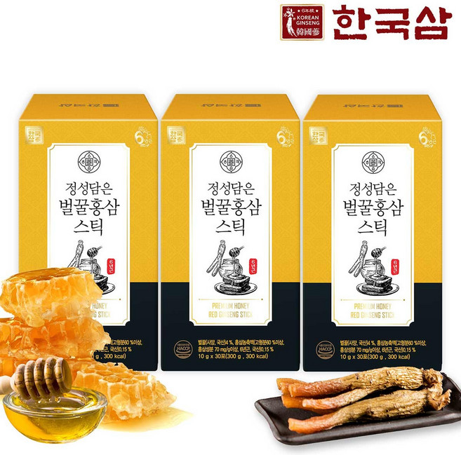 한국삼 정성담은 벌꿀홍삼스틱 30p, 3개, 300g