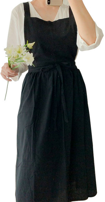 노블레스 베누스 빅사이즈 프로방스 원피스형 린넨 롱 앞치마, (BIG) 소프트블랙, 1개