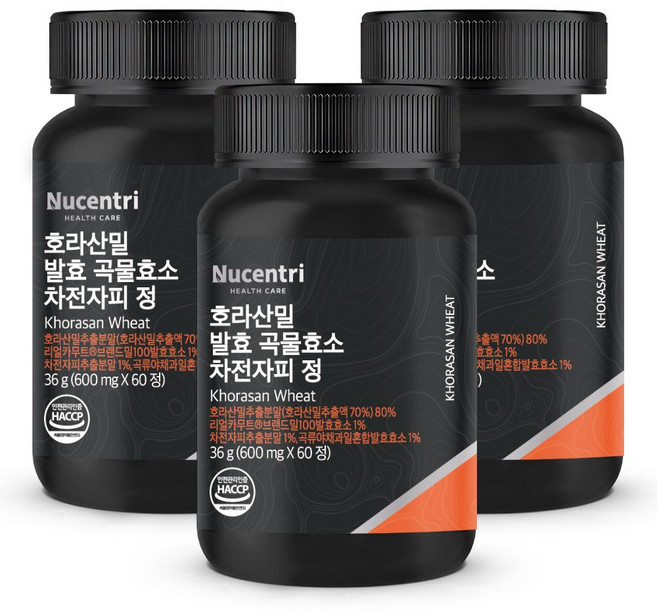뉴센트리 카무트 효소 호라산밀 발효 곡물 복합효소 리얼 카무트 100 차전자피 정, 60정, 3개