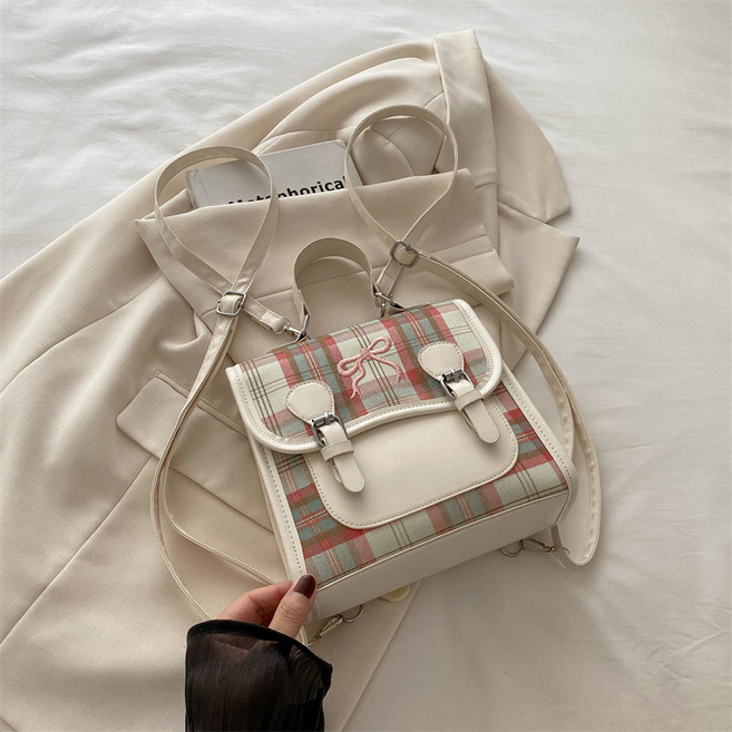 休閒百搭格子女雙肩包新款出遊旅行後背包撞色迷你手提小書包