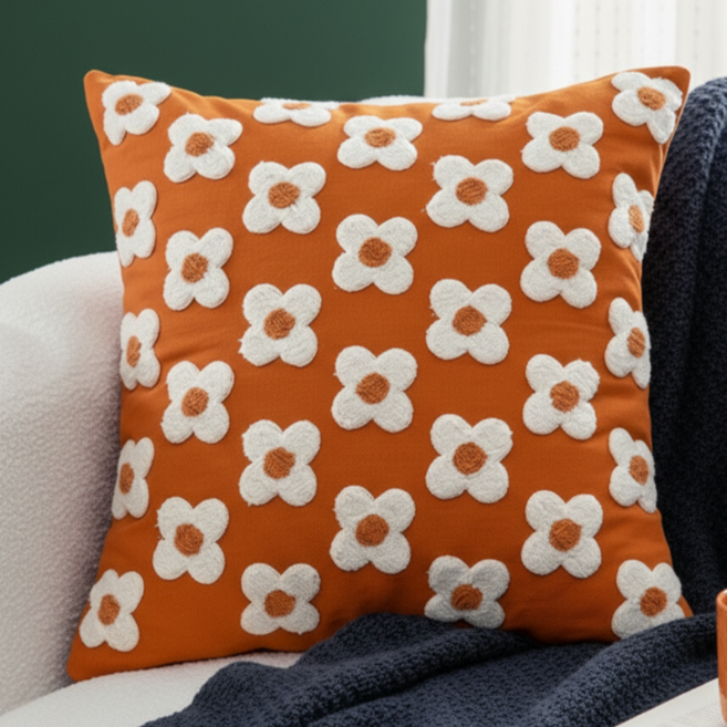 서플라이랩 북유럽 핸드메이드 쁘띠플라워 쇼파쿠션 국산솜포함, 옵션6. 당근주황