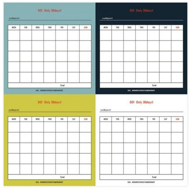 Only 30 Days 만년형 먼슬리 플래너 12장 월간 연간 계획표 메모지, 1개, 4컬러