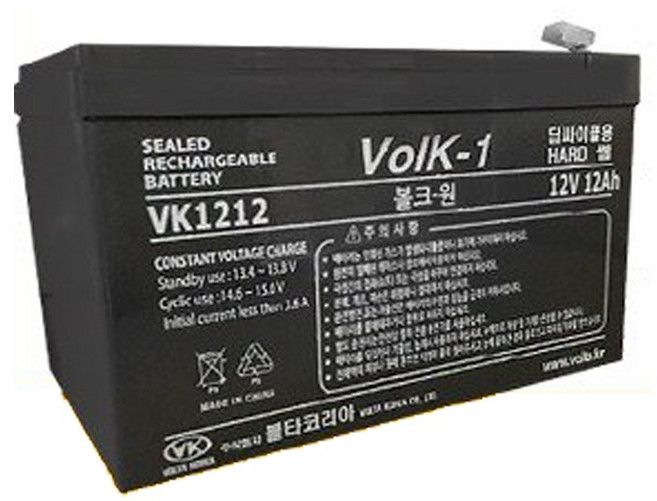 VK1212 12V 12Ah 볼크원 배터리 무보수 밀폐형 산업용 밧데리 전동자동차 축전지, 1개입, 1개