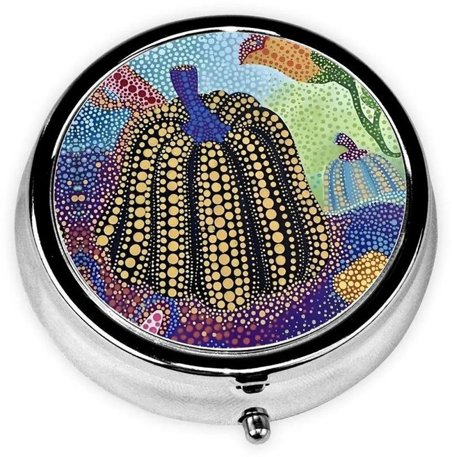 야요이 쿠사마 폴카 원형 알약 상자 디스펜서 호박 휴대용 약 정리함 보관함 용기, 1개, 색상: 16. 14 / 크기: A. Pill Box