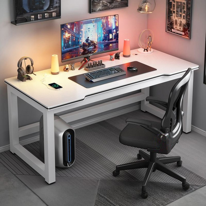 kb 1인용 카본 텍스쳐 강철 컴퓨터 게이밍 책상 서재 공부 사무용, 흰색