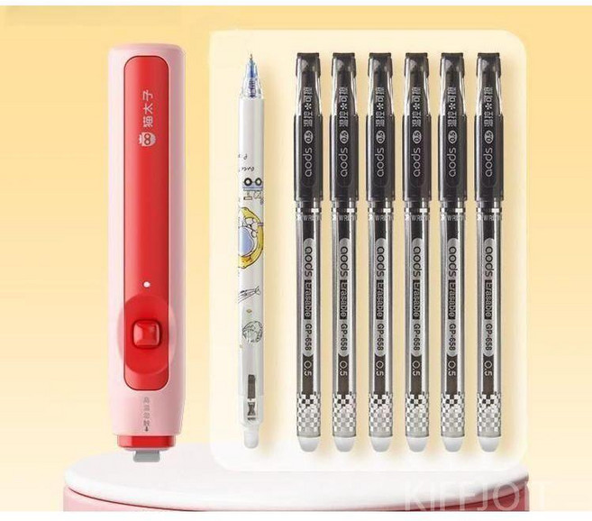 제니오숲 지우기 펜 자동전기 젤펜, (무료 충전 케이블 + 지우개 펜 7개) 레드