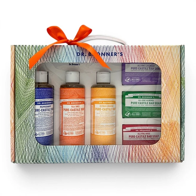 [정품] 닥터브로너스 매직솝 베스트 6종 선물세트 바디워시 고체비누 패키지 리본추가, 1세트 - 쿠팡