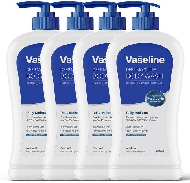 메르헨트 딥 모이스춰 바세린 대용량 바디워시 1000ml 약산성 대용량 퍼퓸 향좋은 바디클렌저 샤워젤 향기좋은 남자 여자 추천 남성 여성 바디워시 1위, 4개, 1L