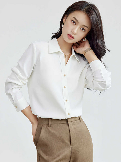 【面試通勤必備】雪紡襯衫 女襯衫 長袖襯衫 通勤襯衫 氣質襯衫 V領襯衫 雪紡面料 垂墜飄逸 春季新款 職場穿搭