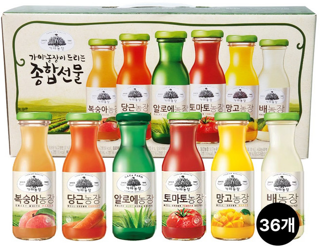 가야농장 주스 6종 종합선물세트, 180ml, 36개