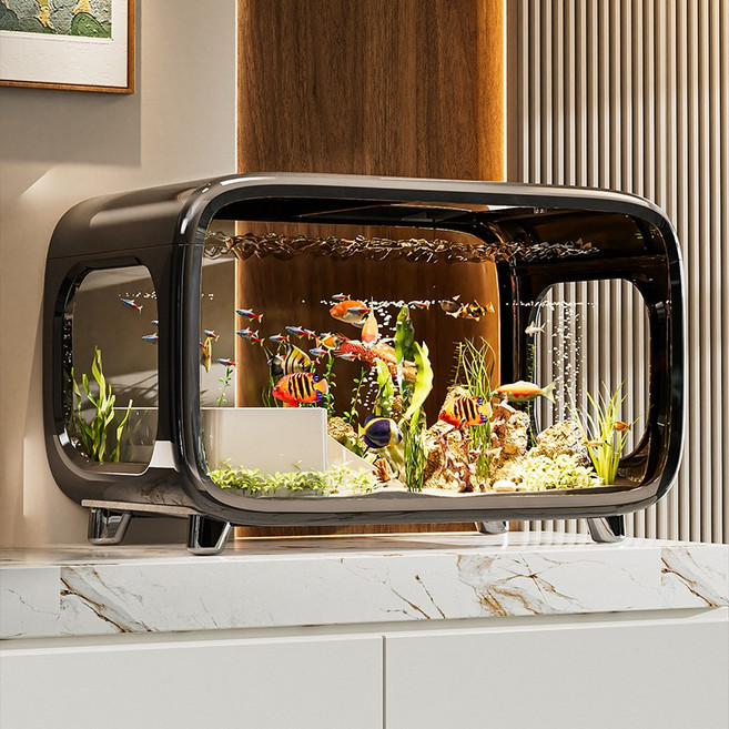 가정용 고투명 어항 거북이 열대어 겸용 수족관, 1개, 블랙