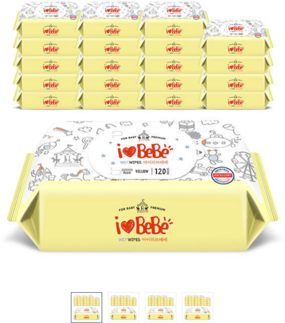아이러브베베 옐로우 120매X20팩 리필형 대용량 아기물티슈, 120매, 20개