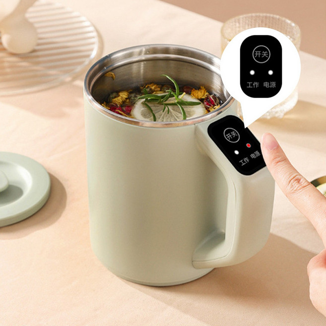 휴대용 전기온수 물병 온수컵 전기포트 온도표시 보온보냉 텀블러 스테인리스 커피포트, 기계식스타일, 녹색