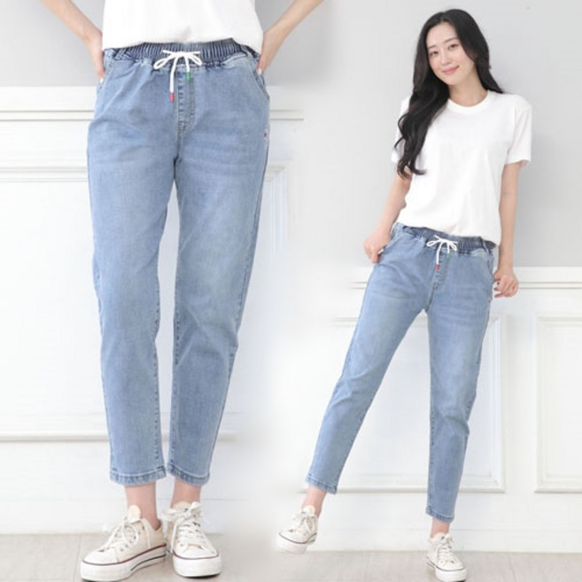 [오지다] 여성용 쫀드스판 밴딩 워싱 데님팬츠 빅사이즈