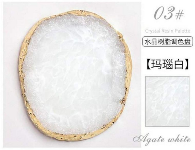 日系金邊瑪瑙調色盤 - 水晶樹脂調色盤, 1個, 白色