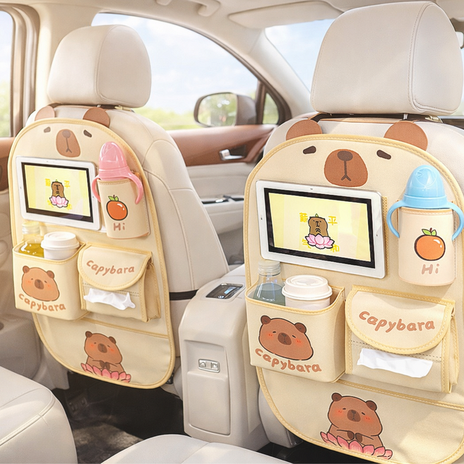 나너마켓 차량용 뒷좌석 킥 방지 다용도 수납 정리함, 베이지, 1개