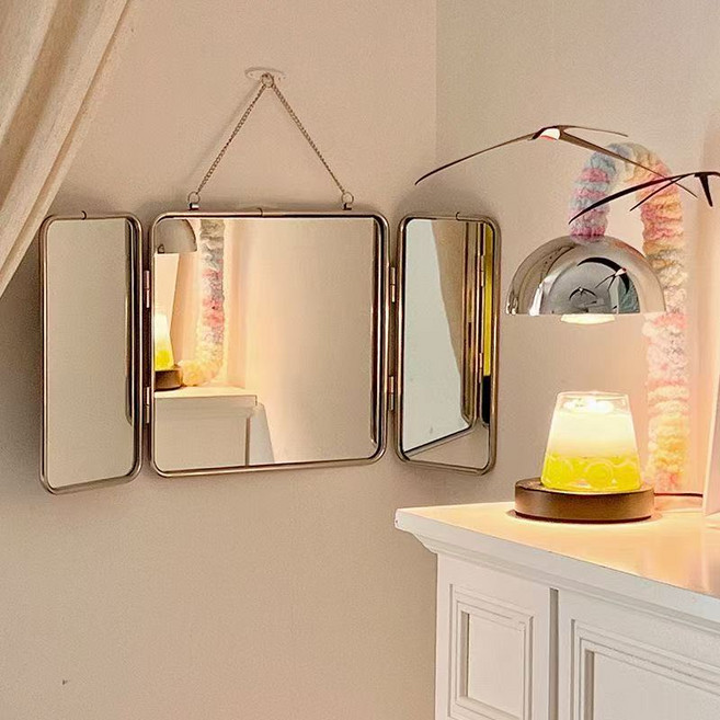 미니멀리스트 삼중 거울 빈티지 삼면경 거울 스테인레스 스틸 욕실 홈스테이 감성 레트로, 실버 30x60cm