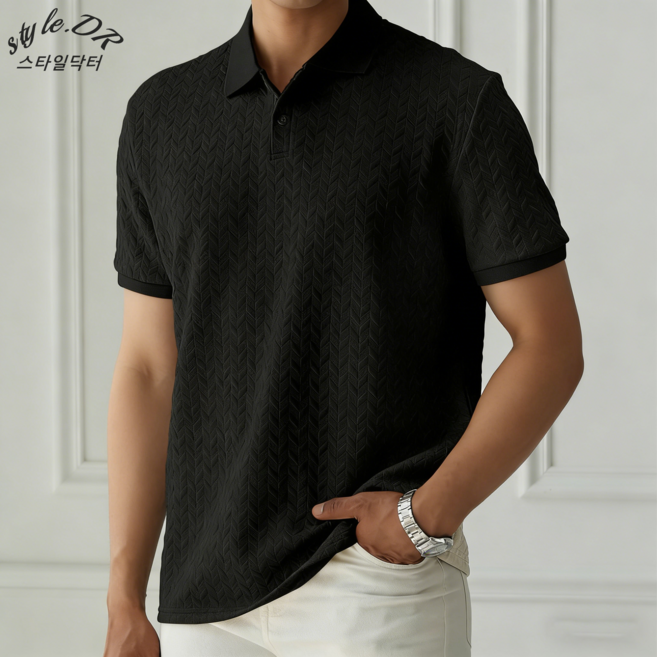 스타일닥터 고급스러운 남자 여름 반팔 니트 카라 티셔츠 캐주얼 데일리룩