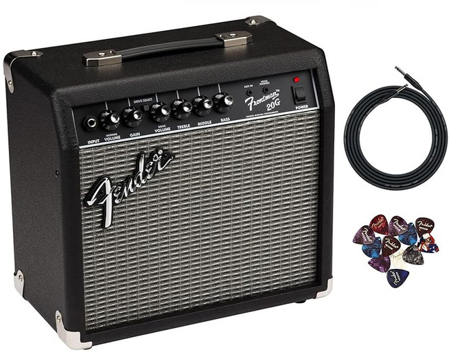Fender Frontman 20G Guitar Combo Amplifier Black Bundle with Instrument Cable and Picks, 1개, 상세페이지 참조, 상세페이지 참조