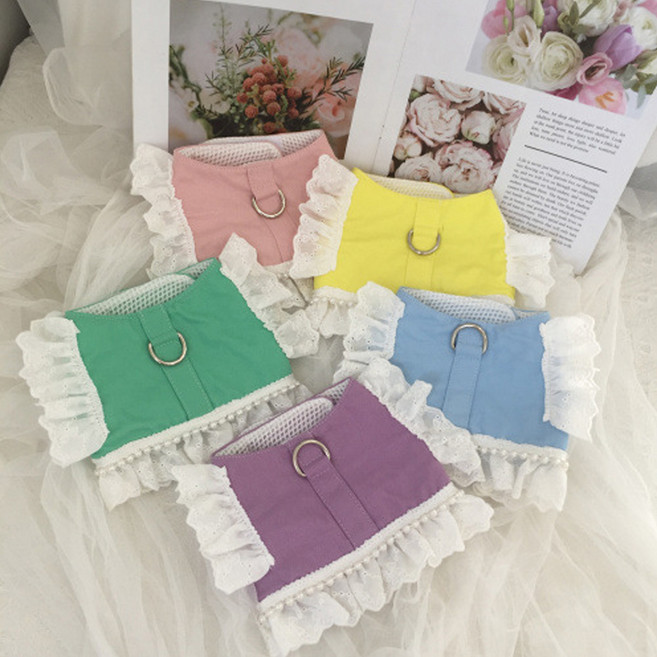 펫보스 강아지옷 프릴 하네스옷 리드줄 세트, 블루, 1개