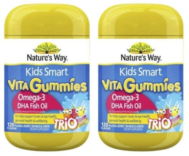 Nature's Way Kids Smart Vita Gummies Omega 네이처스 웨이 키드 스마트 비타 구미즈 오메가 120구미즈 2팩, 120정, 2개 - 쿠팡