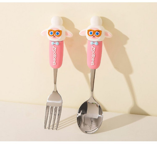 주토피아 캐릭터 스푼 포크세트 숟가락 어린이 유아 키즈 수저세트, 1세트, 스푼포크, 벨웨더