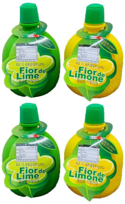 검수완료 루미나마트 피오디세트 라임즙2개+레몬즙2개(4개) 레몬즙 피오디레몬 품질관리 15년 경력 wkw+137ua, 200ml