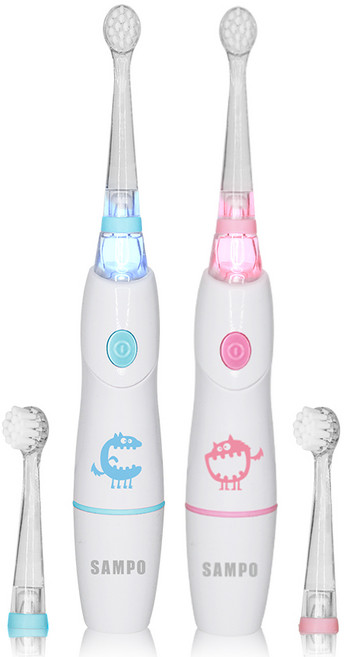 SAMPO聲寶 幼童彩光音波震動牙刷 TB-Z1806CL, 1個, 粉紅色+粉藍色, 粉藍色 粉紅色, 1806B+R