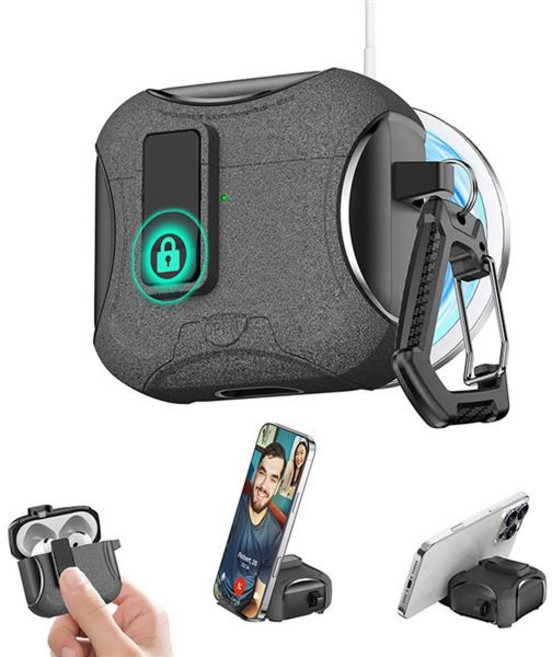 에어팟 4 3 2 1 프로 잠금 락 스위치 마그네틱 무선충전 브래킷 거치대 이어폰 젤 하드 범퍼 키링 케이스, 그레이 sap1606, 에어팟3, 1개