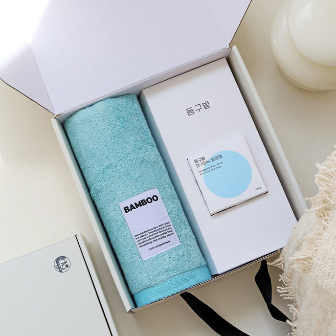 스텔라 뱀부타월 250g 1P ＋ 동구밭 아기비누 알로에 1P 선물세트, 네이비