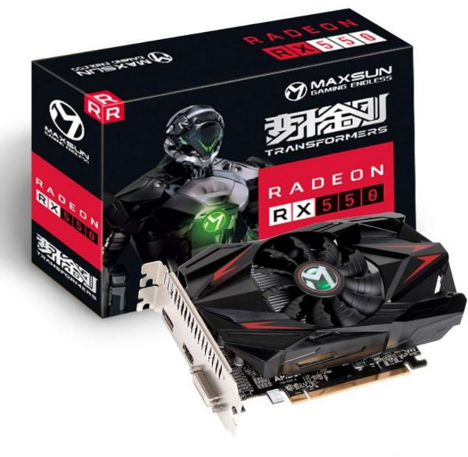 maxsun AMD Radeon RX 550 4GB GDDR5 ITX 컴퓨터 PC 게이밍 비디오 그래픽 카드 GPU 128비트 DirectX 12 PCI Express X16, 1개