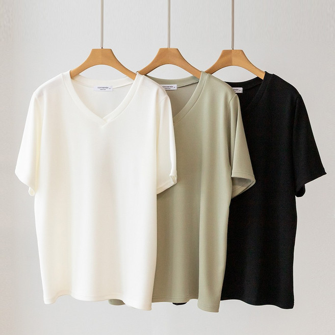 코코세븐 여성 빅사이즈 몰디브 겹브이 무지 브이넥 오버핏 반팔 티셔츠