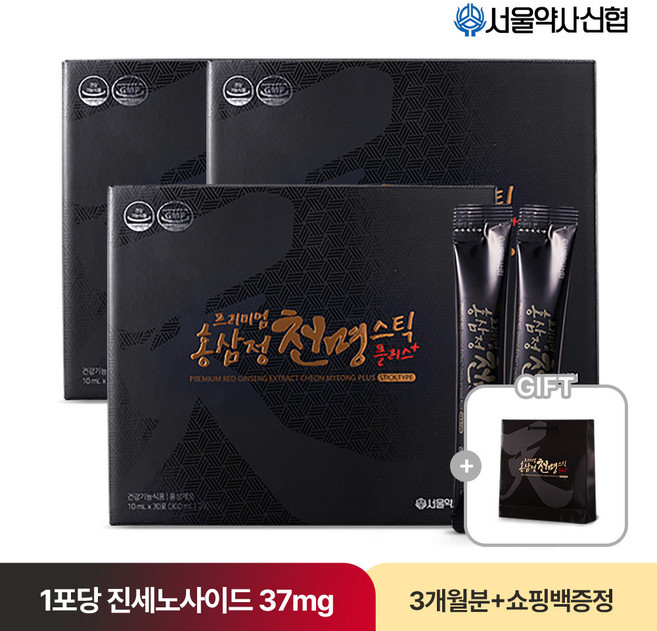 서울약사신협 프리미엄 홍삼정 천명 스틱 플러스 + 쇼핑백, 30회분, 3박스