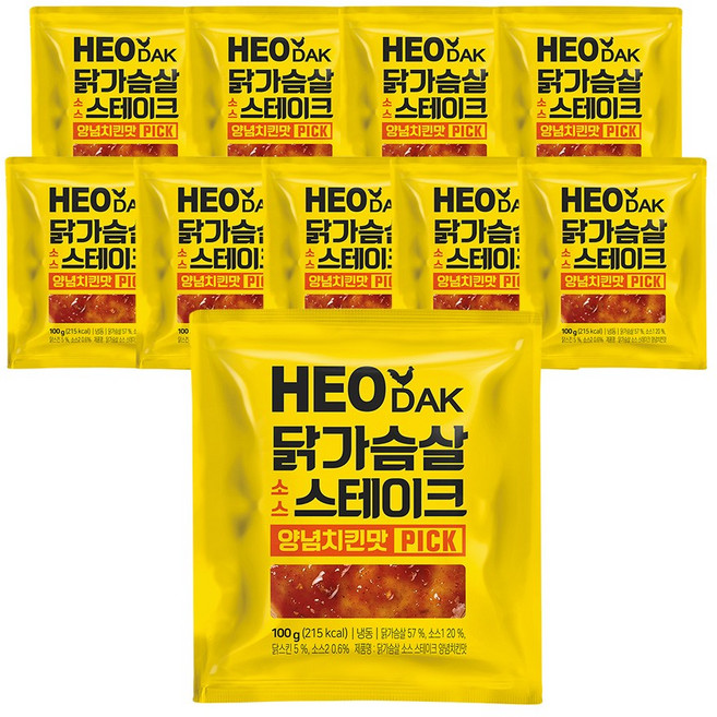허닭PICK 닭가슴살 소스 스테이크 양념치킨, 10개, 100g