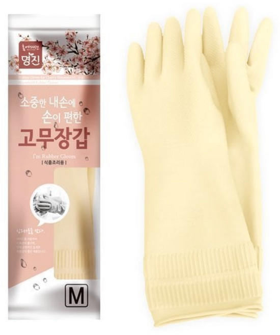 홈에디션명진 명진 황토 숯 고무장갑 중 M 식품 조리용 미색