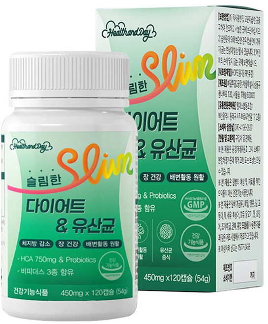 체지방 감소 다이어트 유산균 장건강 HCA 가르시니아 유산균 단기간 다이어트 보조제 식약처 인증 50대 중년 남성 여성 프로바이오틱스 비피더스 락토바실러스, 1개, 120정