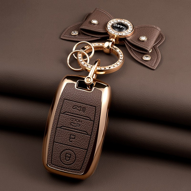 HAKO 소프트 가죽TPU 차키케이스+나비키링 (기아3/4/5버튼호환 ), K-02, 브라운