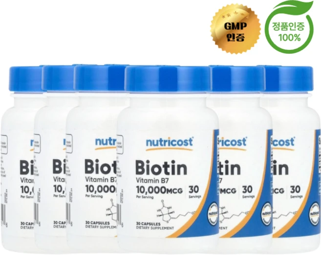3+3 뉴트리코스트 비오틴 10000mcg 캡슐 30정, 6개 - 쿠팡