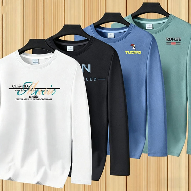 1+1+1+1 캐주얼 봄 여름 순면 긴팔 남성 루즈핏 라운드넥 코디 이너 캐주얼 트렌드 이너티 간절기 면티 남자 긴팔티 4장세트