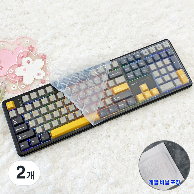 AULA 독거미 F108 전용 키스킨 실리콘 키보드덮개 커버, 2개, 투명