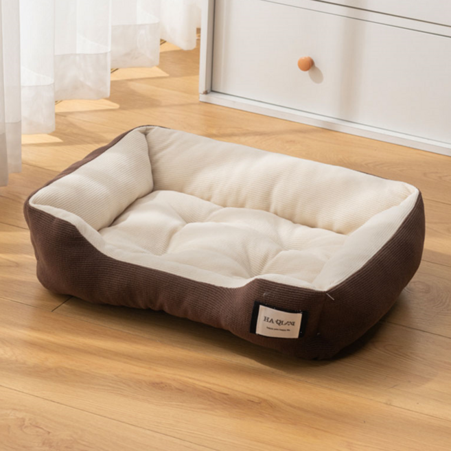 프리픽 포근한 강아지 사각 방석 극세사 쿠션 침대, 1개, 브라운