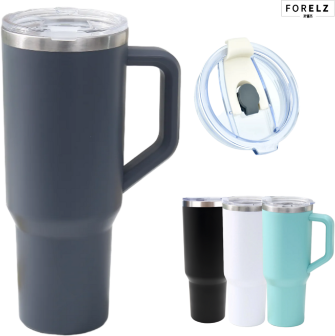 대용량 304스텐 손잡이 텀블러 보온보냉 리드뚜껑 PS빨대, 1개, 1.18L, 그레이컵