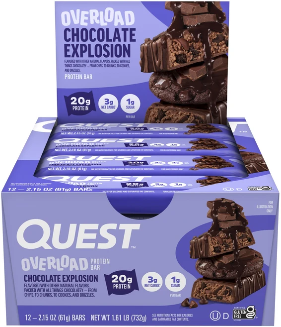 퀘스트뉴트리션 Overload 프로틴 바 초콜릿 익스플로전 12개입, 1개 - 쿠팡