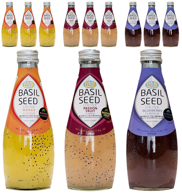 웰 바질시드 드링크 12개 (망고+패션푸르트+블루베리), 290ml