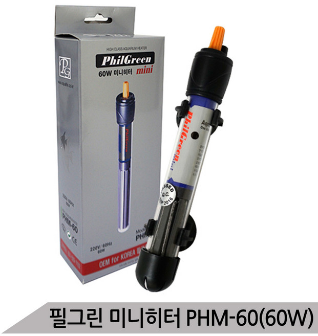 필그린 어항 미니히터 PHM-60(60W) 19cm 수족관히터, 1개