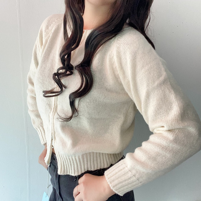 우아글로벌 꽈배기 니트 카라 투웨이지퍼 집업 가디건