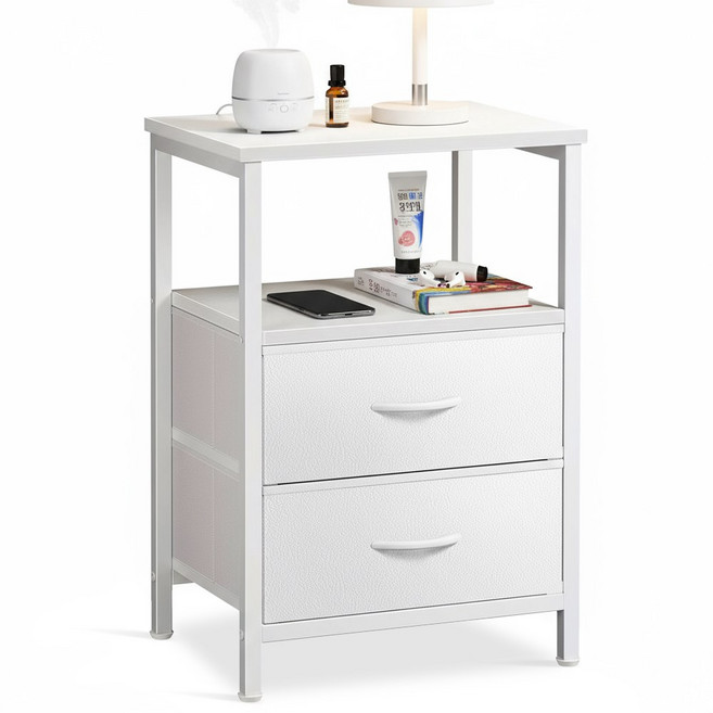 KOTTII 침대 협탁 서랍장 사이드 테이블 수납 선반, 화이트 40 cm, 1개