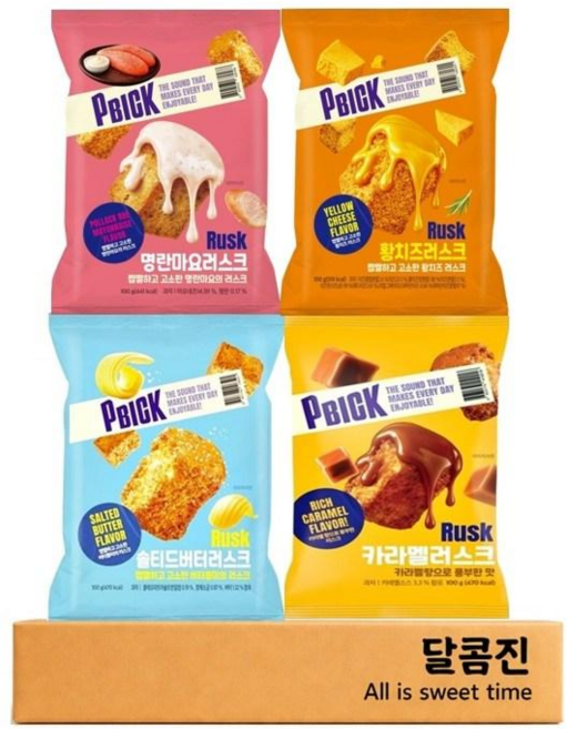 [달콤진] 피빅 솔티드러스크 + 카라멜러스크 + 명란마요러스크 + 황치즈러스크, 1세트, 400g